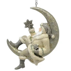 Kurt Adler Glittered Santa With Snowflake On Moon Ornament -Christmas Decoration Shop 010594A Glittered Santa With Snowflake On Moon Ornament Side 76062.1648648225