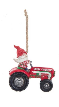 Kurt Adler "Merry Christmas" Farm Gnome Riding Tractor Ornament