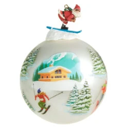 Ski Ornament With Santa Figurine Skiing