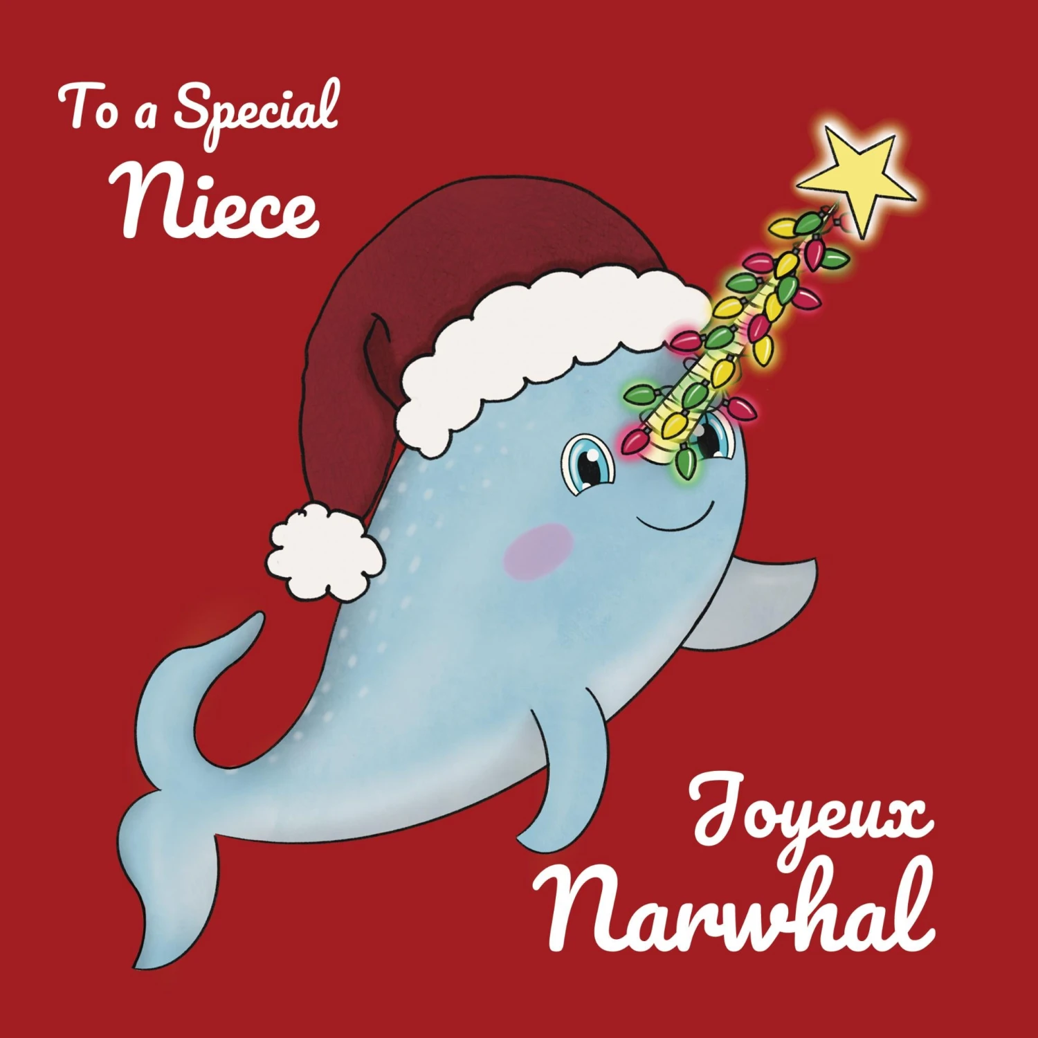 Christmas Joyeux Narwhal Niece Confetti-exploding Greetings Card 4 Christmas Joyeux Narwhal Niece Confetti-exploding Greetings Card - Image 2