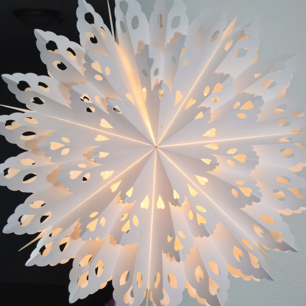 Quasimoon Pizzelle Paper Snowflake Lantern (24-Inch, White, Winter Wreath Snowflake Design) - Great With Or Without Lights - Holiday Snowflake Decorations 4 Quasimoon Pizzelle Paper Snowflake Lantern (24-Inch, White, Winter Wreath Snowflake Design) - Great With Or Without Lights - Holiday Snowflake Decorations - Image 2