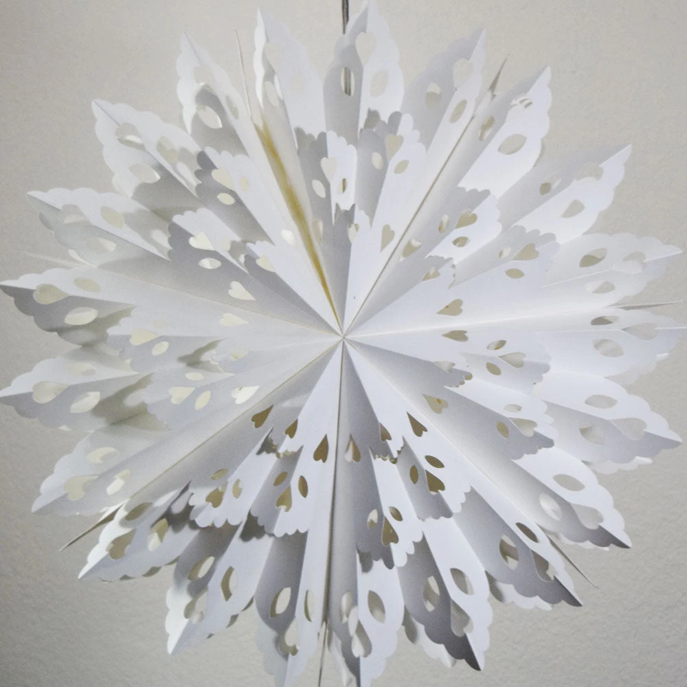 Quasimoon Pizzelle Paper Snowflake Lantern (24-Inch, White, Winter Wreath Snowflake Design) - Great With Or Without Lights - Holiday Snowflake Decorations 5 Quasimoon Pizzelle Paper Snowflake Lantern (24-Inch, White, Winter Wreath Snowflake Design) - Great With Or Without Lights - Holiday Snowflake Decorations - Image 3