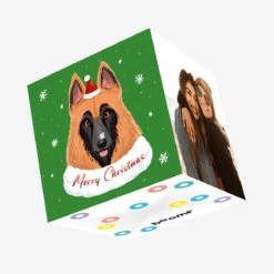 Green Themed Cute German Shepherd Merry Christmas Confetti-exploding Greetings Card