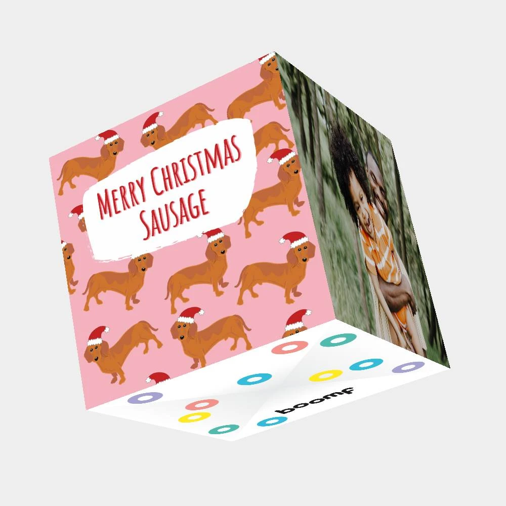 Merry Christmas Sausage Dachshund Card 3D Cube Card 3 Merry Christmas Sausage Dachshund Card 3D Cube Card