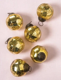 6 Pack | 2" Gold Penina Mercury Glass Ball Ornaments Christmas Decoration