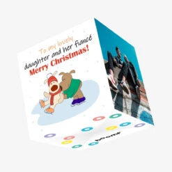 Plum Merry Christmas My Lovely Daughter And Her Fiance Cute Dogs Ice Skating Confetti-exploding Greetings Card