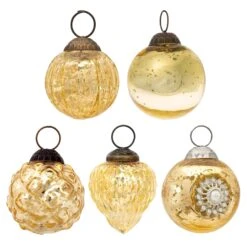 5 Pack | Gold Royal Chic Assorted Ornaments Set - Great Gift Idea, Vintage-Style Decorations For Christmas, Special Occasions, Home Decor And Parties