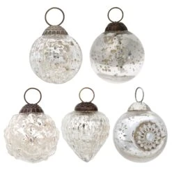 5 Pack | Silver Royal Chic Assorted Ornaments Set - Great Gift Idea, Vintage-Style Decorations For Christmas, Special Occasions, Home Decor And Parties