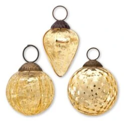 BLOWOUT 3 Pack | Gold Vintage Glam Assorted Ornaments Set - Great Gift Idea, Vintage-Style Decorations For Christmas, Special Occasions, Home Decor And Parties