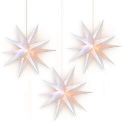 3-PACK 16" White Moravian Weatherproof Outdoor Plastic Star Lantern, With LED Bulbs And Lamp Cord Light Included