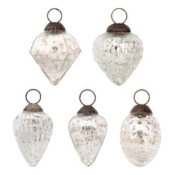 5 Pack | Silver Vintage Glam Assorted Ornaments Set - Great Gift Idea, Vintage-Style Decorations For Christmas, Special Occasions, Home Decor And Parties