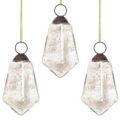 3-PACK | 3" Silver Kayla Mercury Glass Teardrop Ornament Christmas Tree Decoration