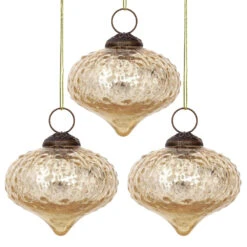 3-PACK | 2.75" Gold Tania Mercury Glass Dotted Drop Ornament Christmas Decoration