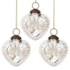 3-PACK | 3" Silver Viola Mercury Glass Heart Ornament Christmas Tree Decoration