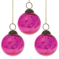 3-PACK | 2.5" Fuchsia Ava Mercury Glass Ball Ornament Christmas Holiday Decoration