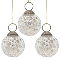 3-PACK | 2" Silver Mona Mercury Glass Lined Ball Ornament Christmas Decoration