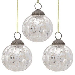 3-PACK | 3" Silver Posey Mercury Glass Pumpkin Ornament Christmas Decoration