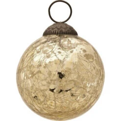 3" Gold Lana Mercury Crackle Ball Glass Ornament Christmas Tree Decoration