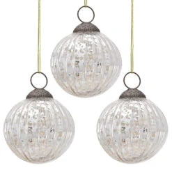 3-PACK | 3" Silver Mona Mercury Glass Lined Ball Ornament Christmas Decoration