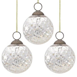 3-PACK | 3" Silver Joy Mercury Disco Ball Glass Ornament Christmas Tree Decoration