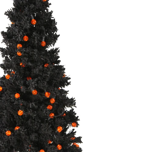 4.5' Pre-Lit Black Flocked Pencil Artificial Christmas Tree - Orange LED Lights - 30657569 5 4.5' Pre-Lit Black Flocked Pencil Artificial Christmas Tree - Orange LED Lights - 30657569 - Image 3