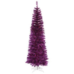 12' Pre-Lit Purple Pencil Tinsel Artificial Christmas Tree - Purple Lights