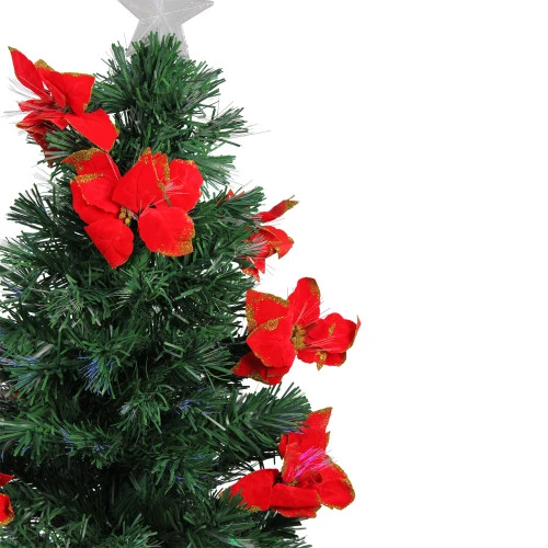 3' Pre-Lit Medium Fiber Optic Red Poinsettias Artificial Christmas Tree - Multicolor Lights 4 3' Pre-Lit Medium Fiber Optic Red Poinsettias Artificial Christmas Tree - Multicolor Lights - Image 2
