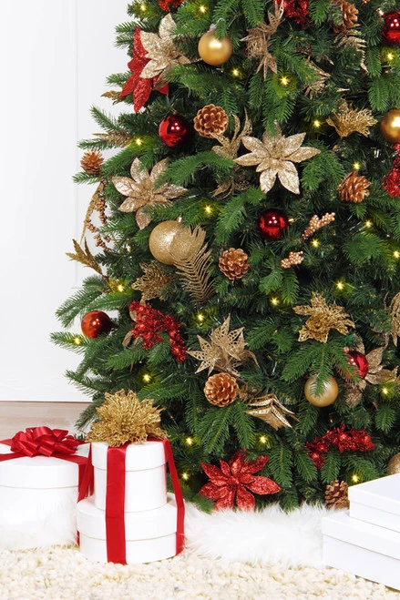 5.5' Pre-Lit Gold And Red Artificial Pine Christmas Tree – Clear LED Lights 5 5.5' Pre-Lit Gold And Red Artificial Pine Christmas Tree – Clear LED Lights - Image 3