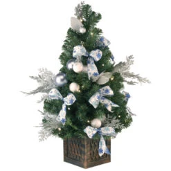 Christmas Central 4' Pre-Lit Silver Ornamented Artificial Christmas Tree - Clear Lights