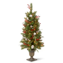 Christmas Central 4โ Pre-Lit Frosted Pine And Berry Artificial Christmas Tree, Clear Lights