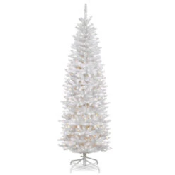 Christmas Central 7โ Pre-Lit White Kingswood Fir Pencil Artificial Christmas Tree, Clear Lights