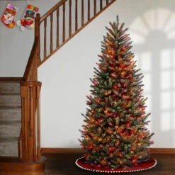 Christmas Central 7.5’ Pre-Lit Slim Natural Fraser Fir Artificial Christmas Tree, Multicolor Lights -Christmas Decoration Shop dnat naffslh1 75rlo 3 37013.1670489777