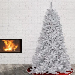 Christmas Central 7.5’ Pre-Lit White Slim North Valley Spruce Artificial Christmas Tree, Clear Lights -Christmas Decoration Shop dnat nrvw7 302 75 3 55629.1631812344