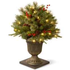 Christmas Central 2' Pre-lit Potted Colonial Porch Bush Artificial Christmas Tree, Clear Lights