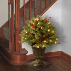 Christmas Central 2' Pre-lit Potted Colonial Porch Bush Artificial Christmas Tree, Clear Lights -Christmas Decoration Shop dnat peco1 300 24p 3 70683.1631812353