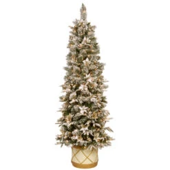 Christmas Central 6' Pre-Lit Slim Frosted Colonial Artificial Half Wall Christmas Tree, Clear Lights