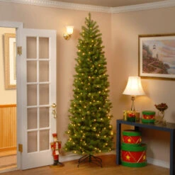 Christmas Central 9’ Pre-Lit Slim Downswept Douglas Fir Artificial Christmas Tree, Clear Lights -Christmas Decoration Shop dnat pedd4 392 90 4 97280.1631812674