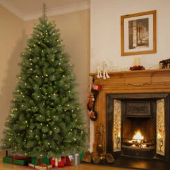 7.5 Ft. Rocky Ridge Medium Pine Tree With Clear Lights -Christmas Decoration Shop dnat rrmh1 75lo 4 07141.1631812950