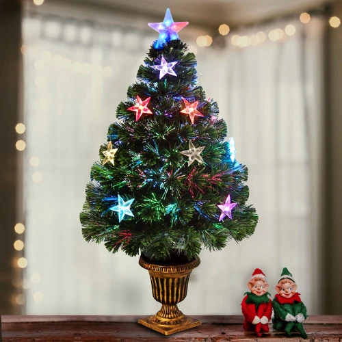 Christmas Central 3' Pre-Lit Potted Pine Medium Artificial Christmas Tree, Multicolor Lights 4 Christmas Central 3' Pre-Lit Potted Pine Medium Artificial Christmas Tree, Multicolor Lights - Image 2