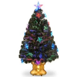 3' Pre-Lit Medium Fiber-Optic Artificial Christmas Tree With Stars - Multicolor LED Lights