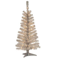4' Pre-Lit Medium Silver Tinsel Artificial Christmas Tree - 70 Clear Lights