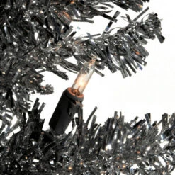 Christmas Central 6’ Pre-Lit Pencil Black Tinsel Artificial Christmas Tree, White Lights -Christmas Decoration Shop dnat tt33 304 60 2 94772.1587645073