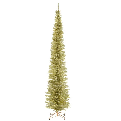 Christmas Central 9' Pencil Champagne Gold Tinsel Artificial Christmas Tree, Unlit 3 Christmas Central 9' Pencil Champagne Gold Tinsel Artificial Christmas Tree, Unlit