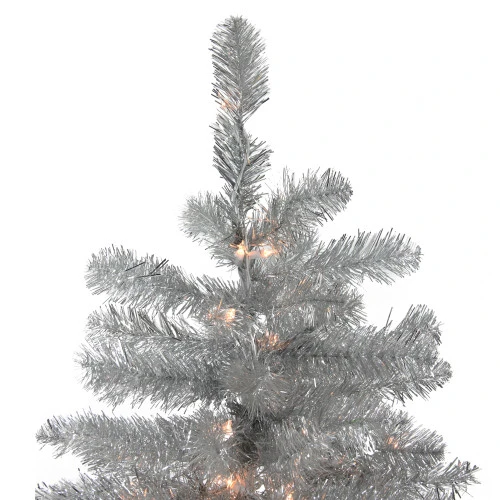 Northlight 4.5' Pre-Lit Silver Metallic Tinsel Artificial Christmas Tree - Clear Lights 4 Northlight 4.5' Pre-Lit Silver Metallic Tinsel Artificial Christmas Tree - Clear Lights - Image 2