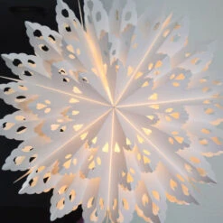 Quasimoon Pizzelle Paper Snowflake Lantern (32-Inch, White, Winter Wreath Snowflake Design) - Great With Or Without Lights - Holiday Snowflake Decorations -Christmas Decoration Shop large white popup jhalar multipointer star lantern image 2