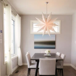 Quasimoon Pizzelle Paper Snowflake Lantern (32-Inch, White, Ice Crystal Snowflake Design) - Great With Or Without Lights - Holiday Snowflake Decorations -Christmas Decoration Shop large winter snowflake paper star lantern holiday ice crystal image 3