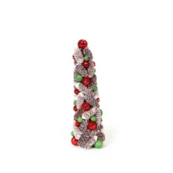 Melrose 1.5' Red And White Pine Cone Topiary Christmas Tree - Unlit