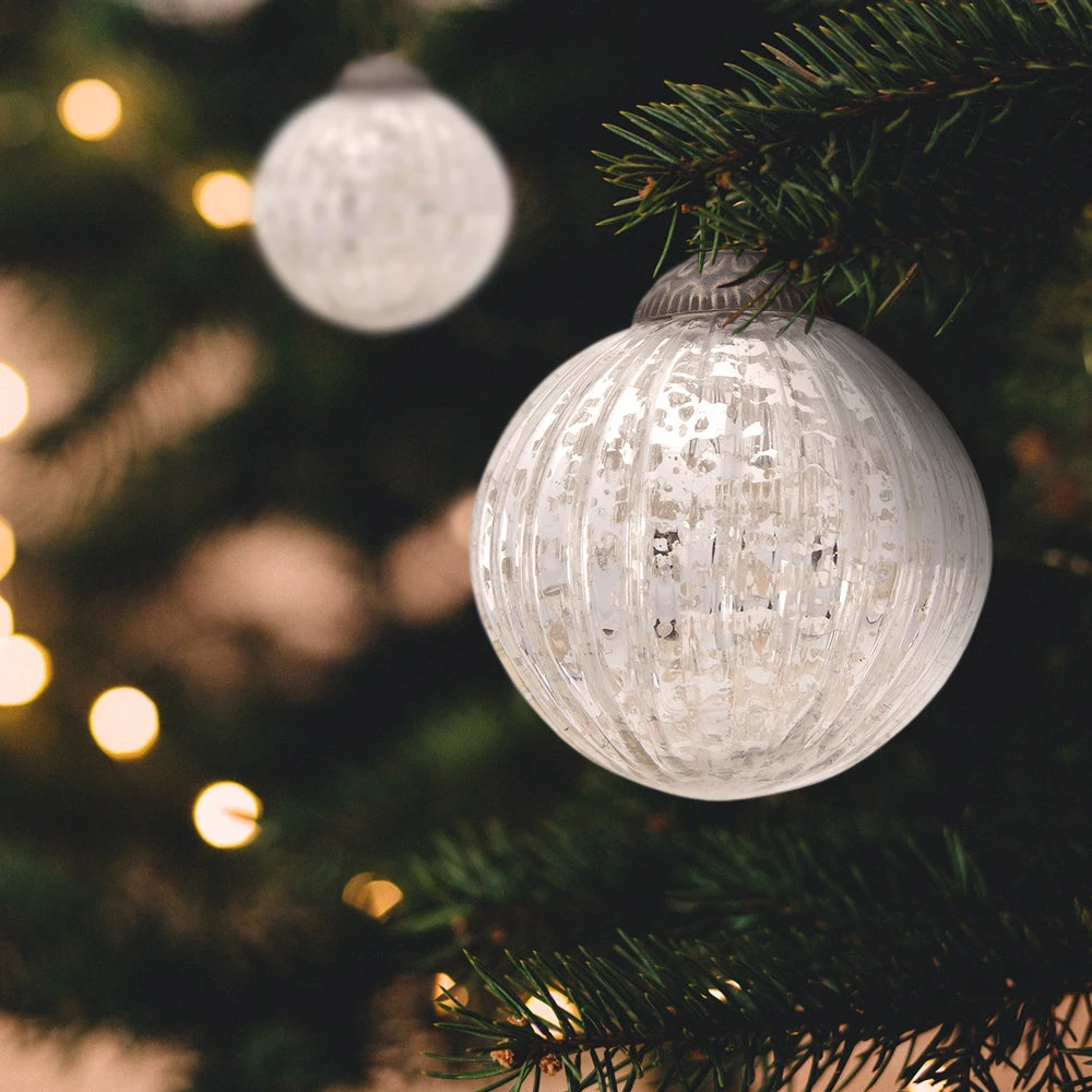 3-PACK | 3" Silver Mona Mercury Glass Lined Ball Ornament Christmas Decoration 4 3-PACK | 3" Silver Mona Mercury Glass Lined Ball Ornament Christmas Decoration - Image 2