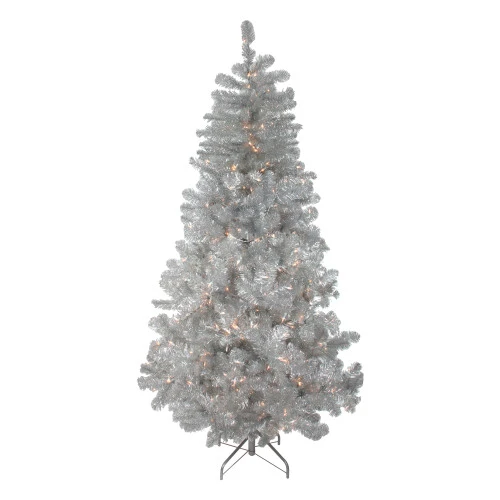 Northlight 4.5' Pre-Lit Silver Metallic Tinsel Artificial Christmas Tree - Clear Lights 3 Northlight 4.5' Pre-Lit Silver Metallic Tinsel Artificial Christmas Tree - Clear Lights
