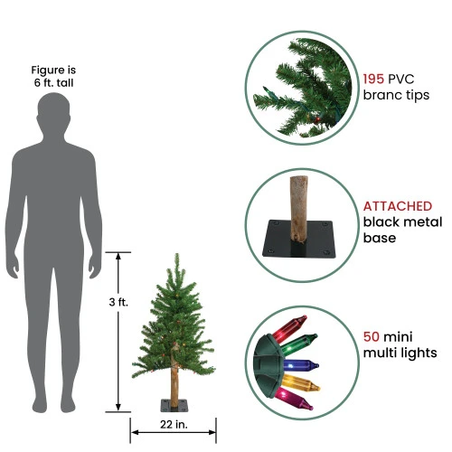 Northlight 3' Pre-Lit Alpine Artificial Christmas Tree - Multi Lights 4 Northlight 3' Pre-Lit Alpine Artificial Christmas Tree - Multi Lights - Image 2